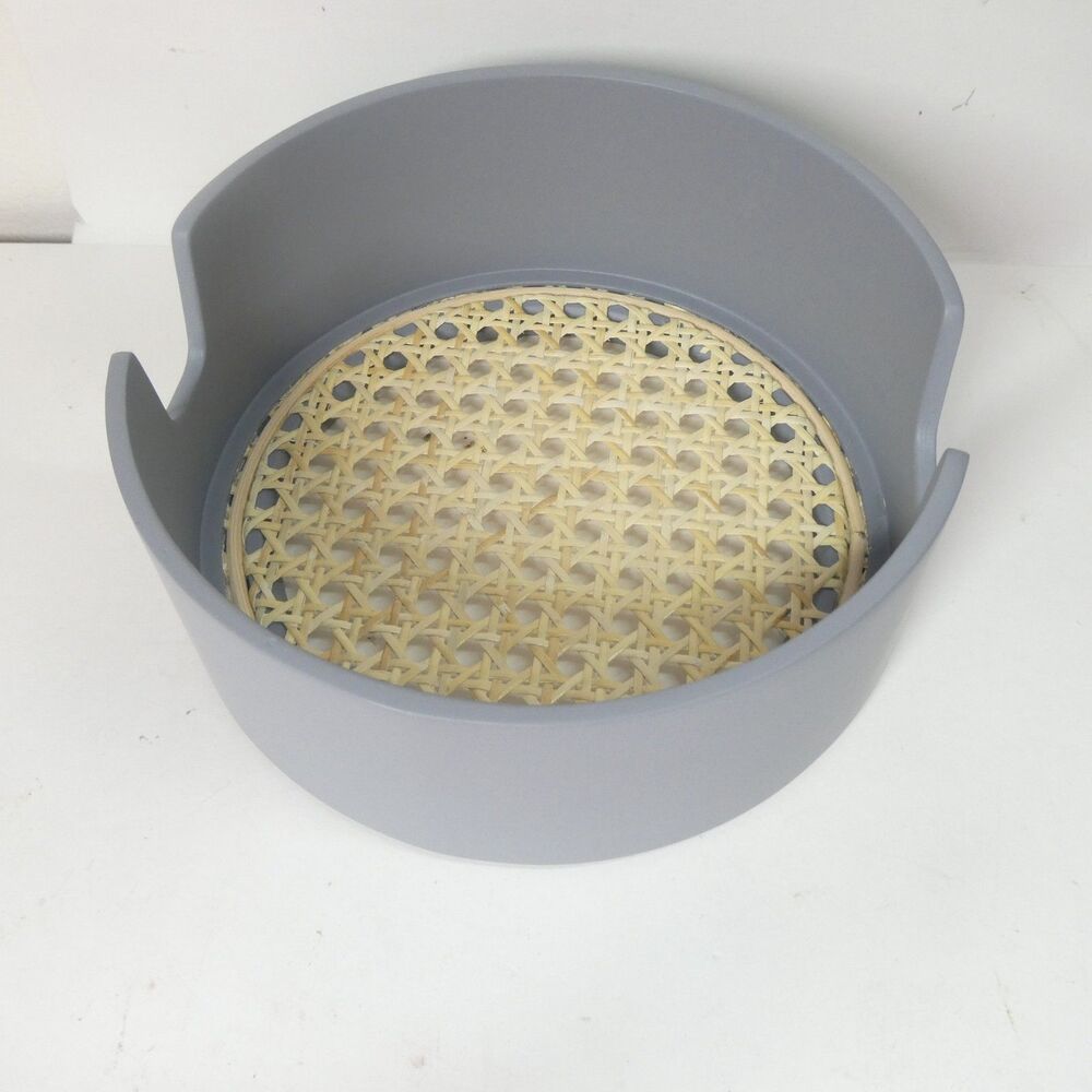 Normann Copenhagen Salon Tray 20cm Birch Wood Rattan Weave Grey NEW